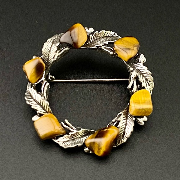 Vintage Tigers Eye Brooch Pin - Picture 1 of 4